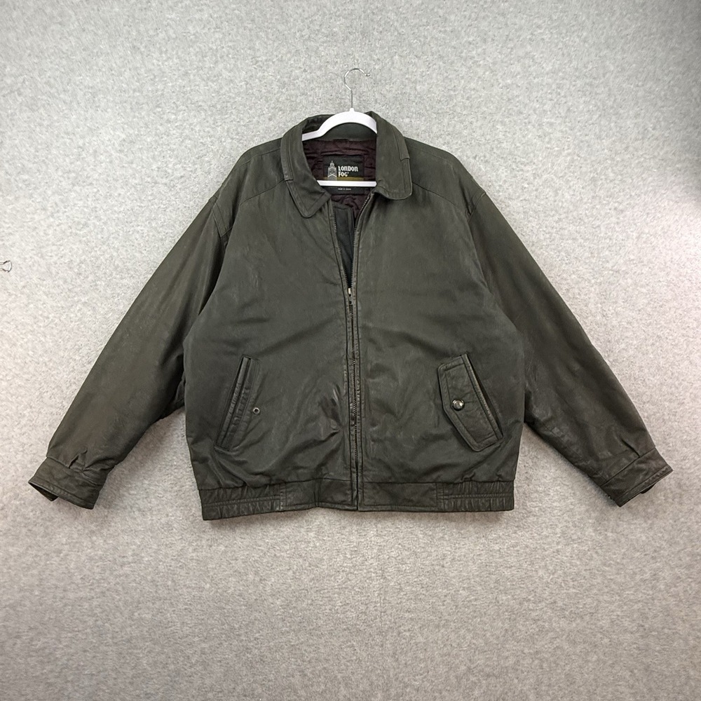 Vintage London Fog Leather Jacket Mens Large Grey Faded Bomber 90s Grunge L